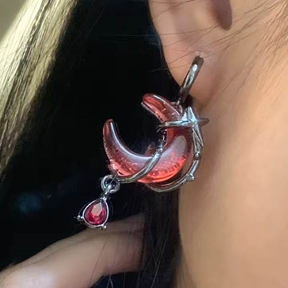 Gothic Red Blood Moon Earrings - Picture 9 of 16
